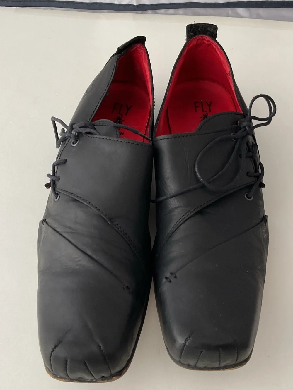 RARE Fly London Black Leather Square Toe Oxford Shoes Men’s Size EU 43 / US 10